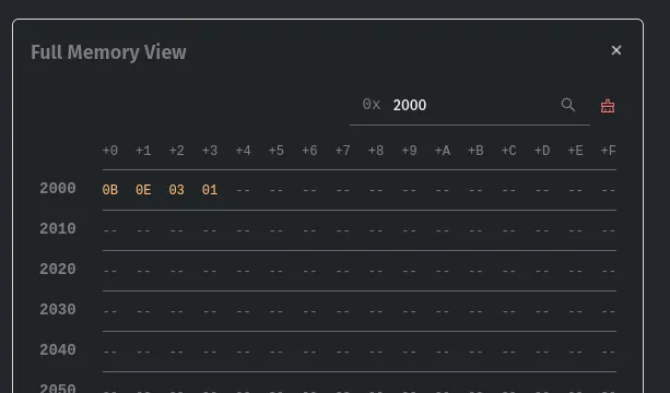 Row on top after search in full memory view